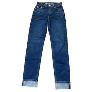 Women's 00 NWOT American Eagle Super High Rise Straight Medium Wash Cuff Jeans
